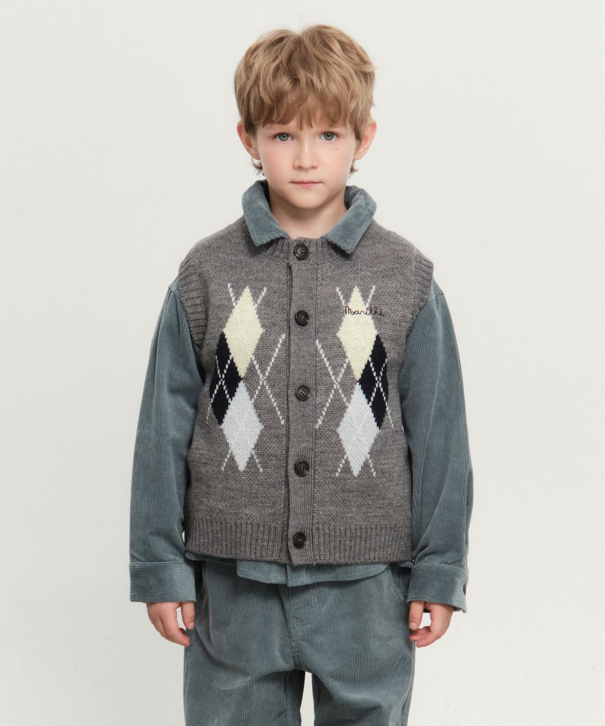 마리떼 키즈(MARITHÉ KIDS) KIDS ARGYLE KNIT VEST heather gray
