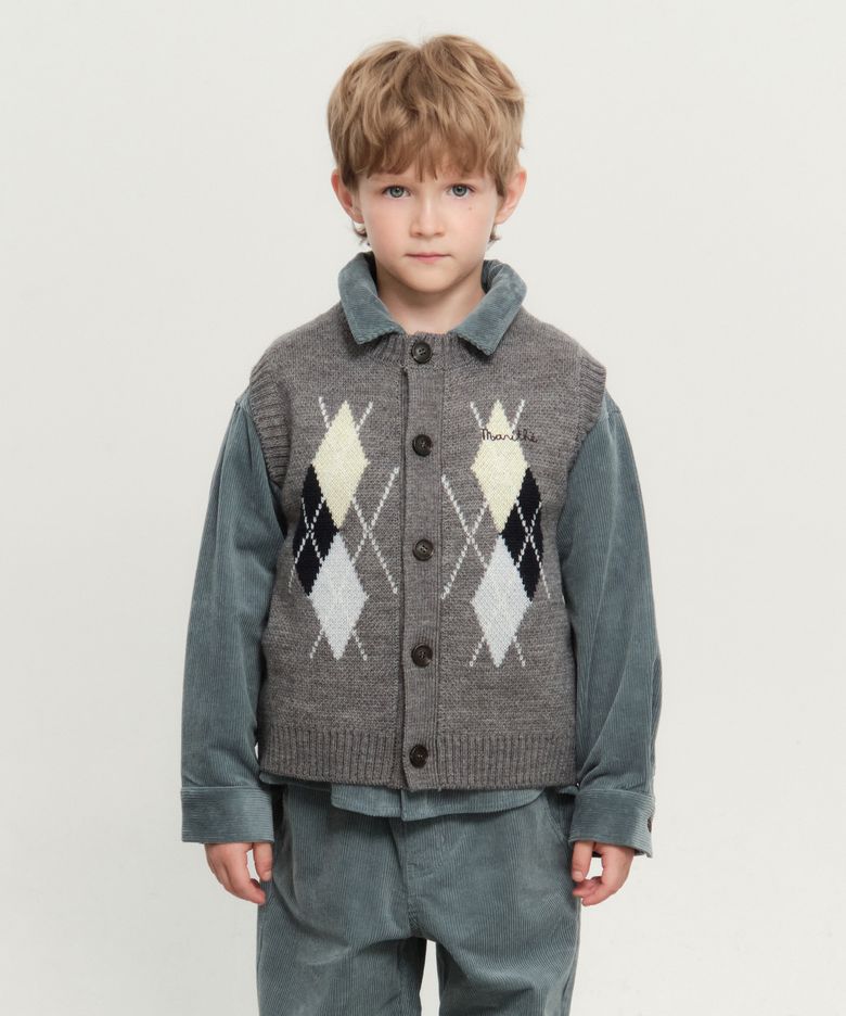 KIDS ARGYLE KNIT VEST heather gray