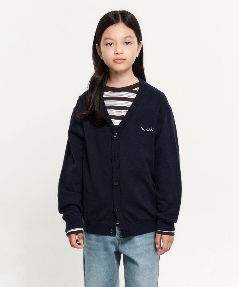 KIDS BASIC V-NECK CARDIGAN navy