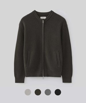 헤비 코튼 라운드 집업 니트 (4COLOR)