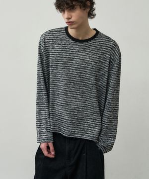 블렌디드 스트라이프 크롭 니트 티셔츠 [블랙]