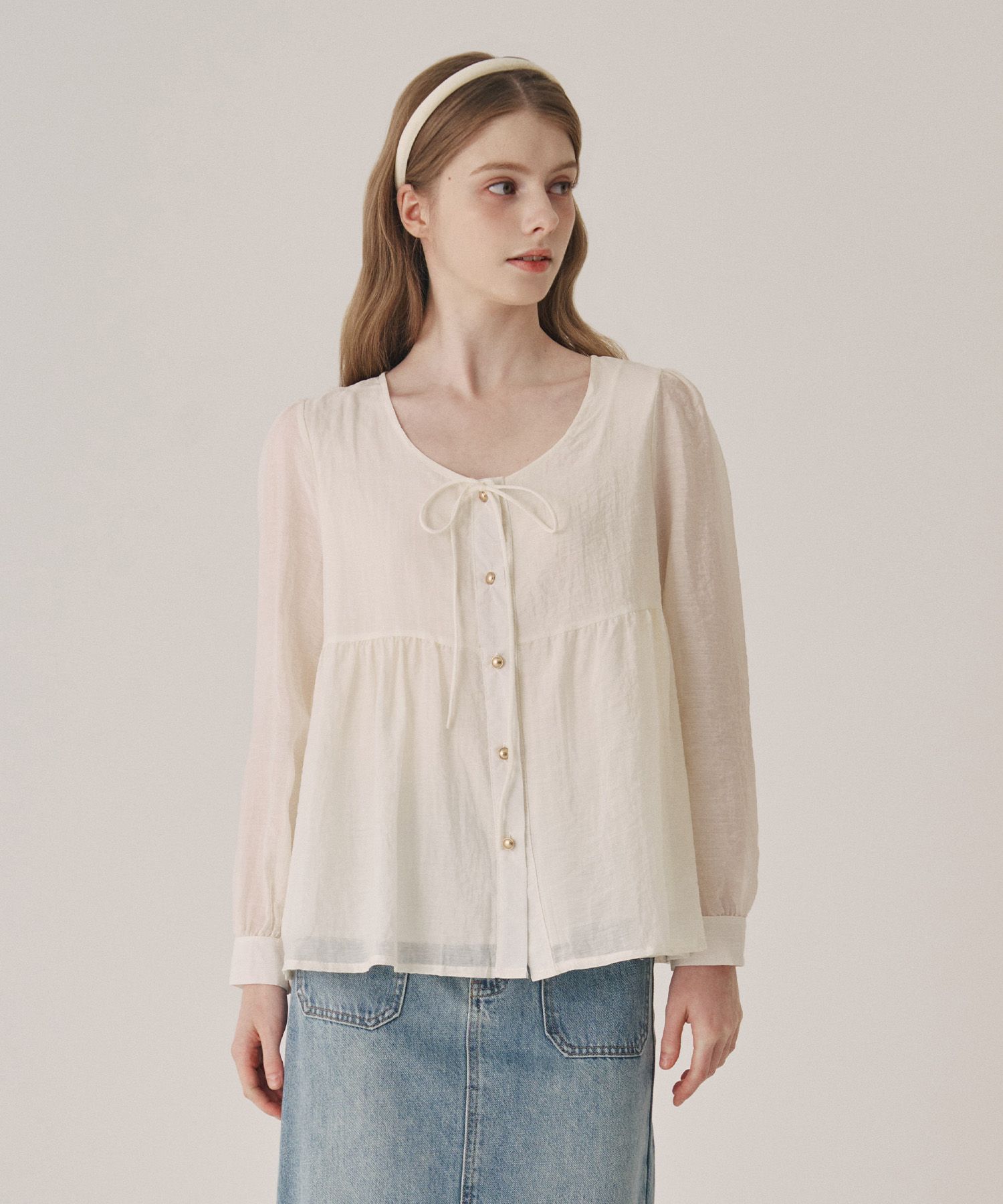 【misa】SHIRRING DESIGN BLOUSE MUSINSA | SOUP Ribbon shirring blouse (SB8LSE3)