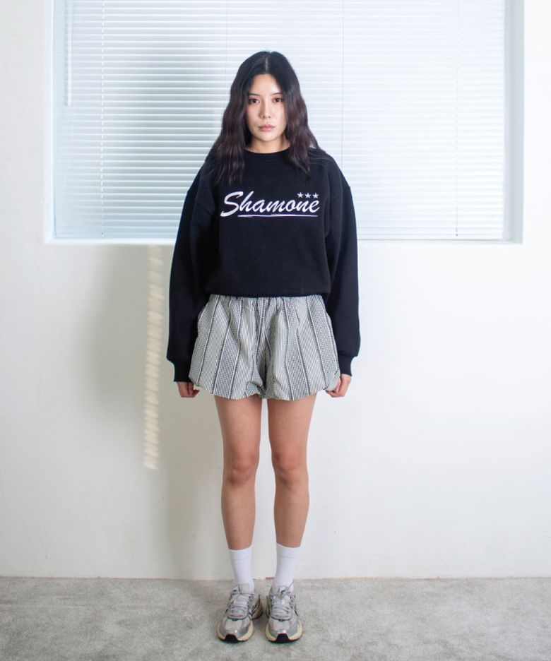 (W) 멀티 체크 패턴 벌룬 팬츠 블랙