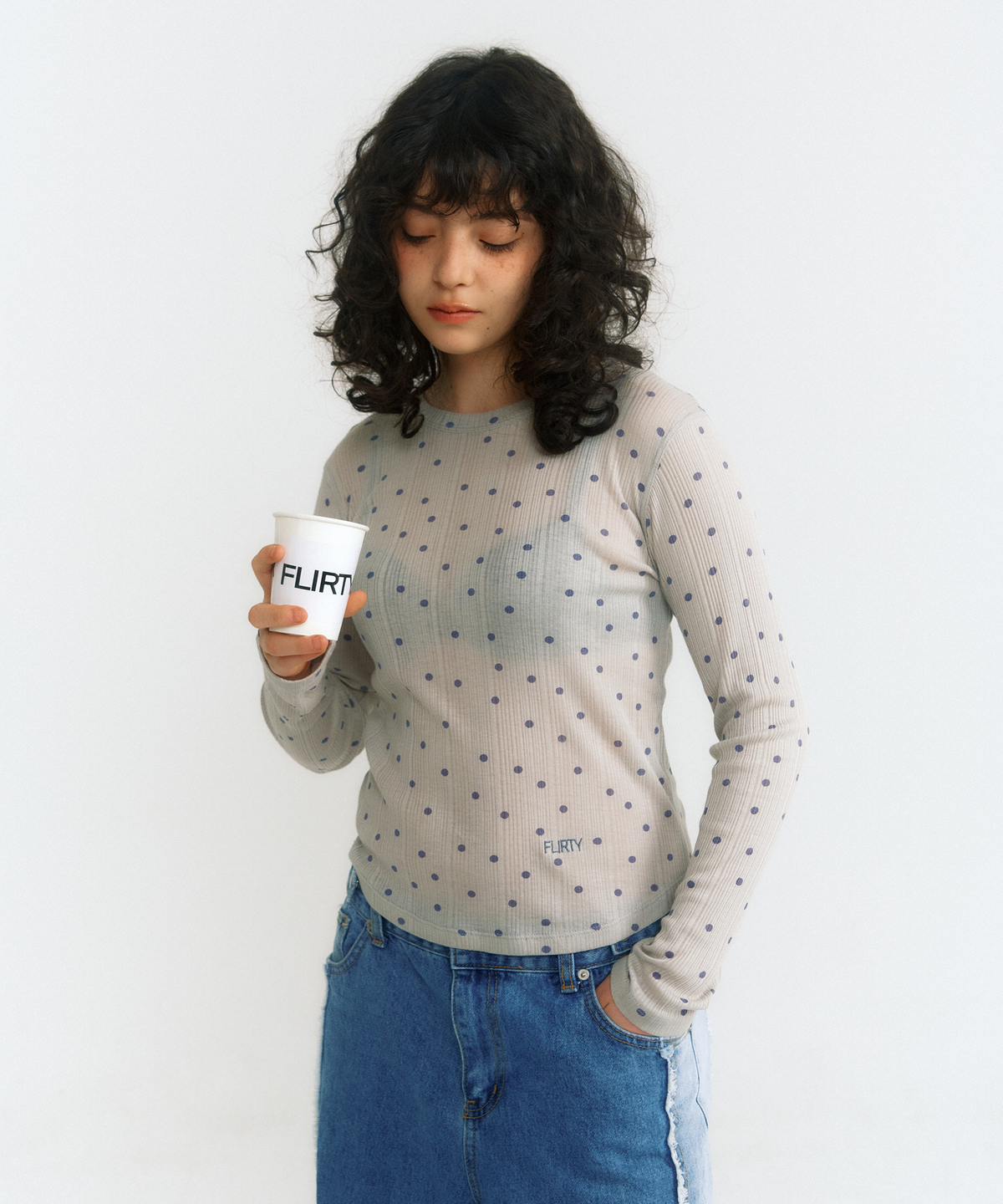 플러티(FLIRTY) 도트 롱 슬리브 (Grey)