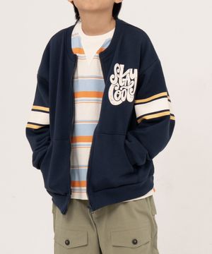 스테이쿨 레귤러핏 풀 집업 맨투맨 점퍼 네이비, 아이보리