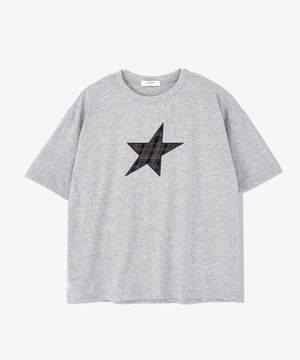 맨즈 코튼 반팔 크롭티 체크별 멜란지