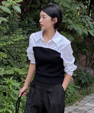 [W]케이블 니트 레이어드 셔츠