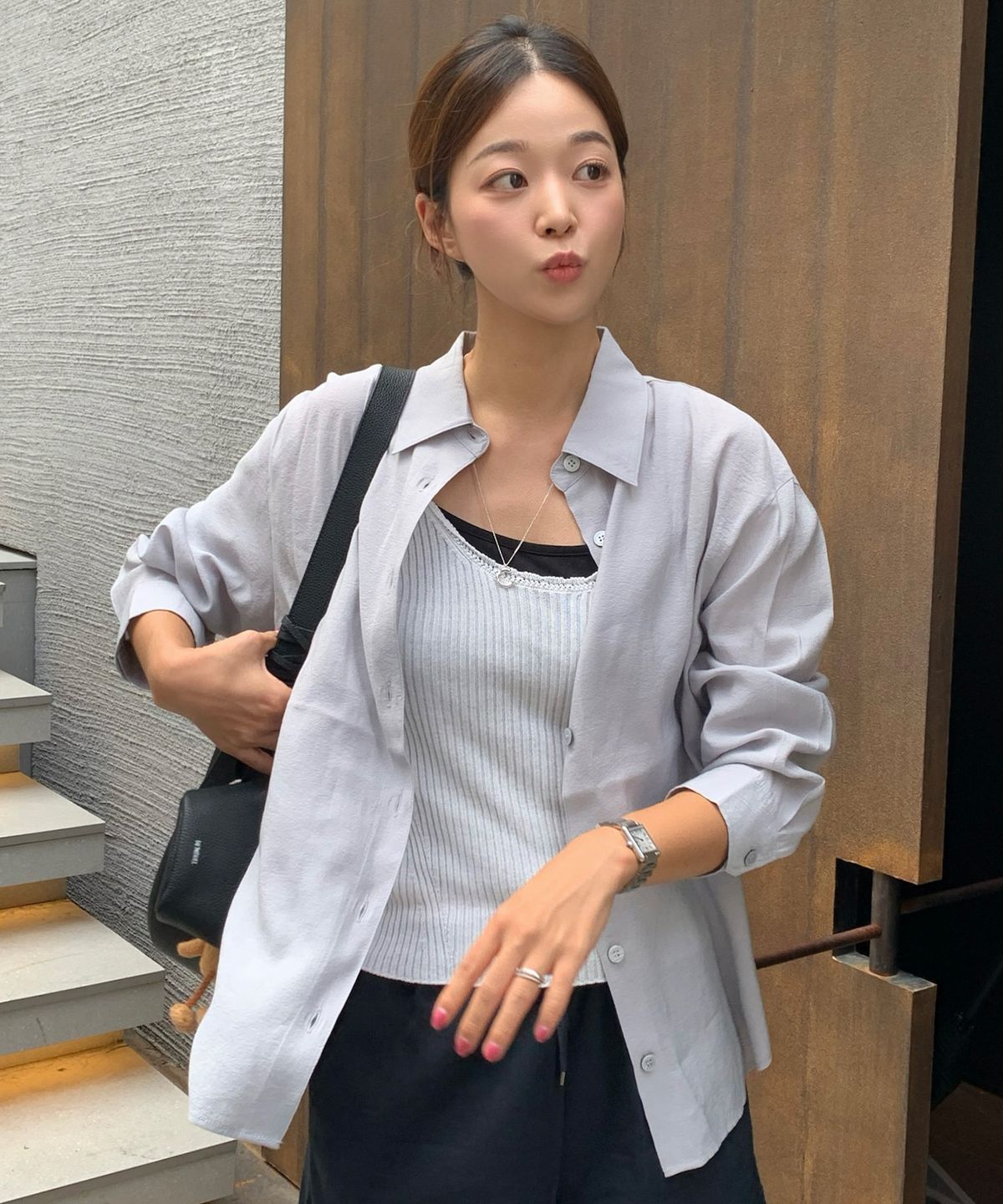 마인드브릿지 우먼(MIND BRIDGE WOMEN) [W]실키 오버핏 셔츠 - 2color