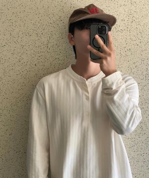 자카드 헨리넥 세미 오버 티셔츠