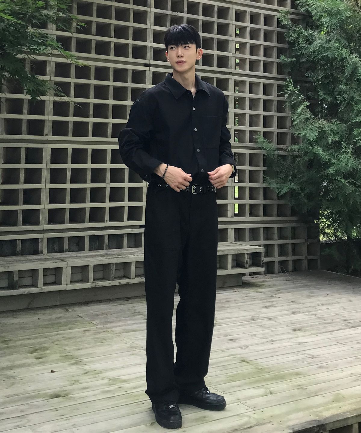 마인드브릿지(MINDBRIDGE) [SET]블랙 데님 라이크 셔켓 셋업