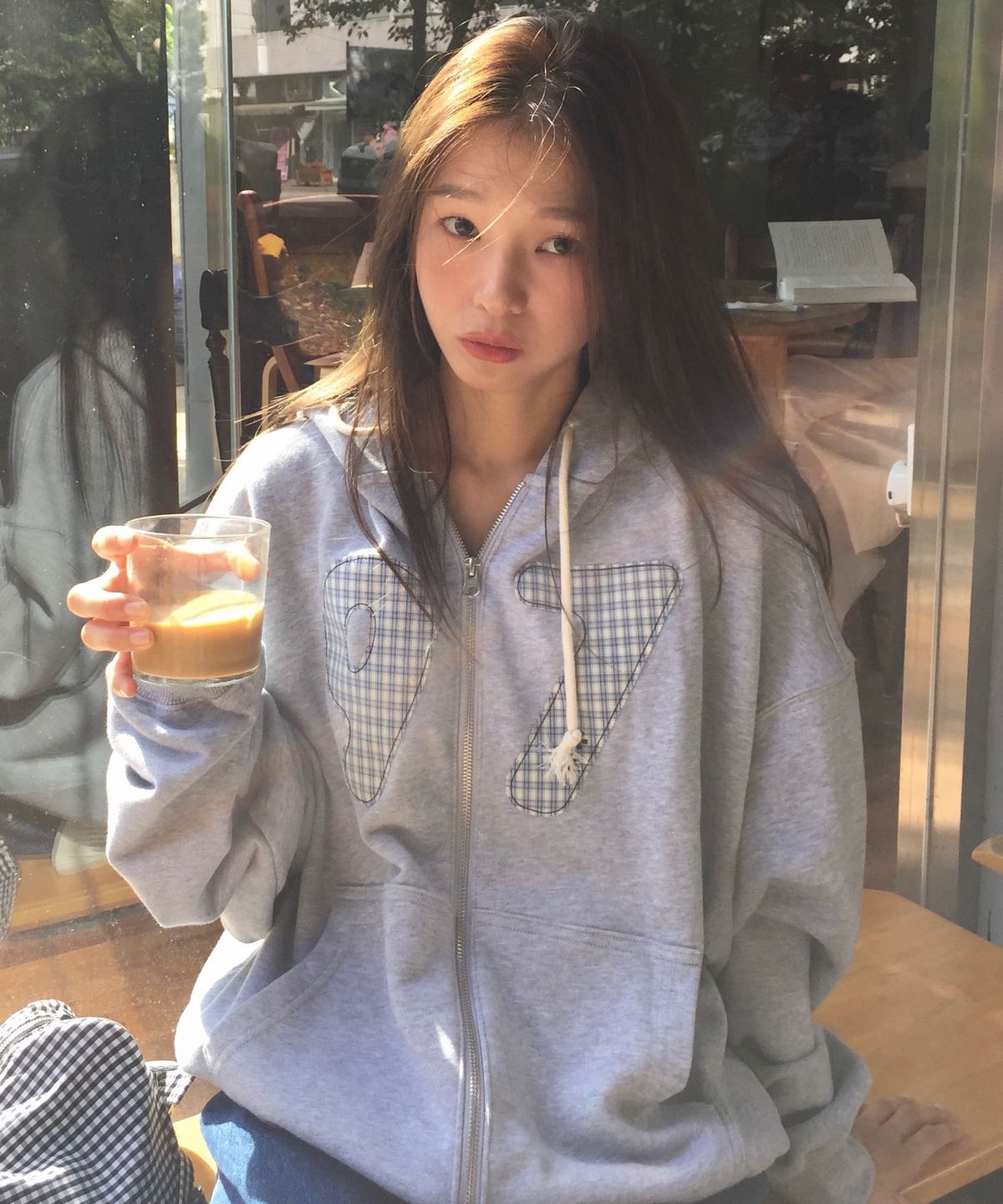 코드그라피(CGP) 넘버링 체크 패치 후드 집업_멜란지그레이