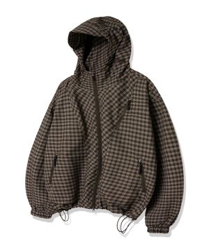 유니섹스 에센셜 벌룬 체크 후디 윈드브레이커_브라운