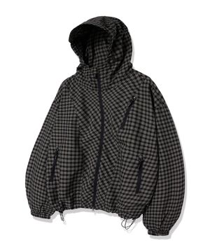 유니섹스 에센셜 벌룬 체크 후디 윈드브레이커_블랙