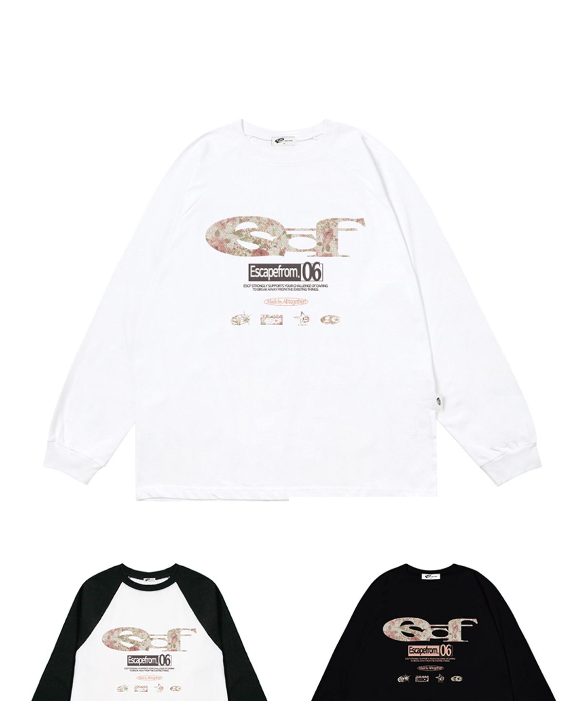 이스케이프프롬(ESCAPEFROM) 플라워 ESCF 로고 콜라주 프린트 롱슬리브 [3color]