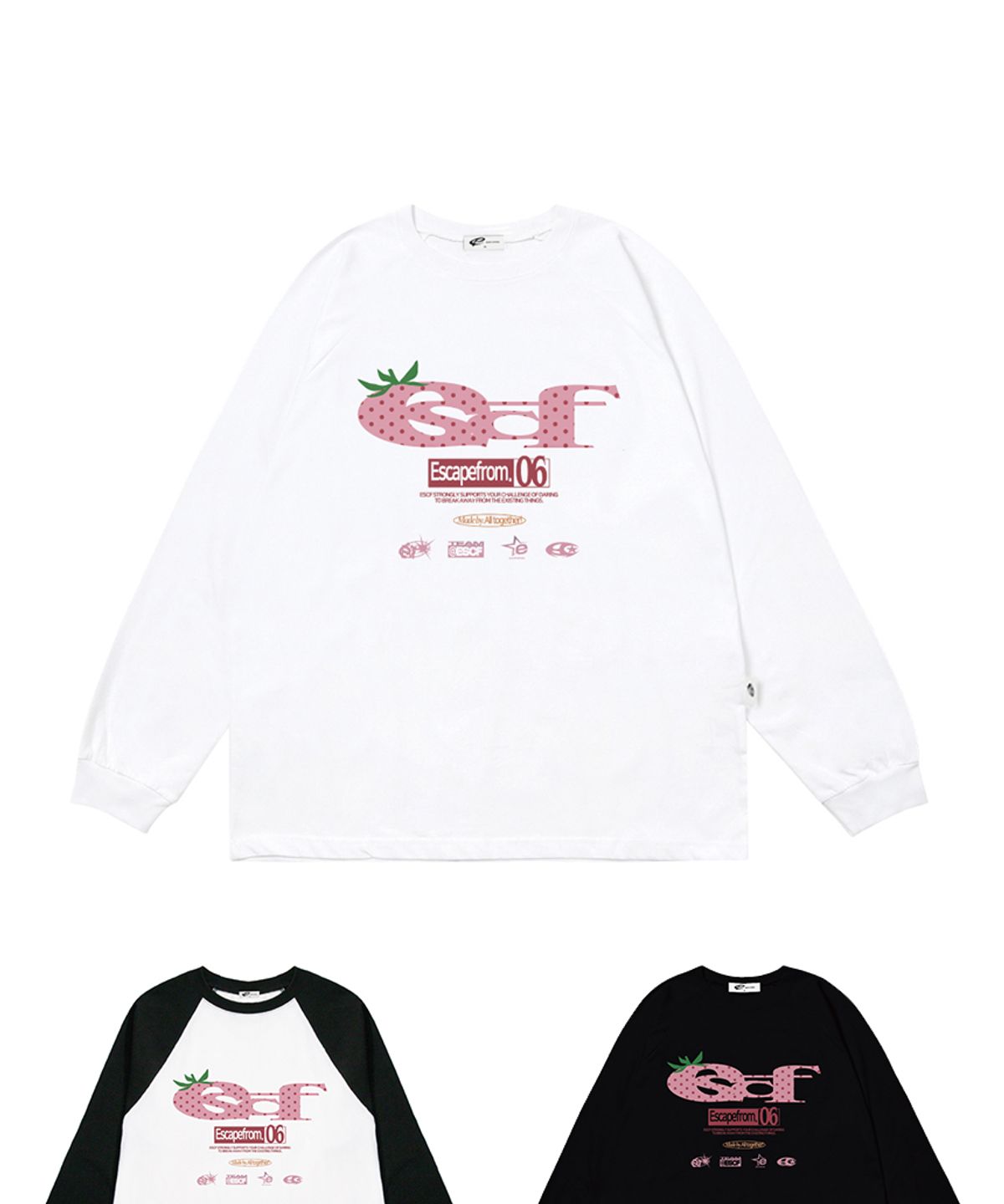 이스케이프프롬(ESCAPEFROM) 스트로베리 도트 ESCF 로고 콜라주 프린트 롱슬리브 [3color]