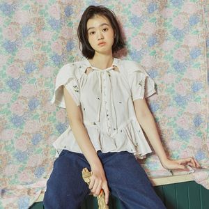 [LINE] Flower Wrap Sleeve Blouse (Ivory)