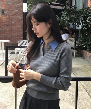 [W]셔츠 카라 골지 니트