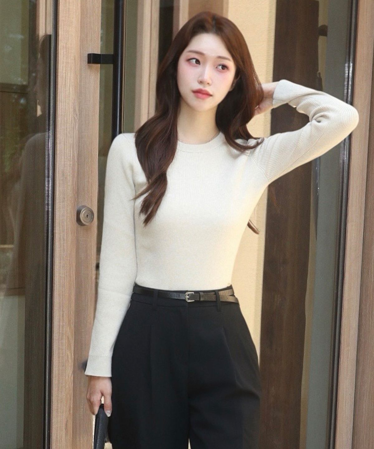 마인드브릿지 우먼(MIND BRIDGE WOMEN) [W]라운드넥 슬림핏 골지 니트 - 2color