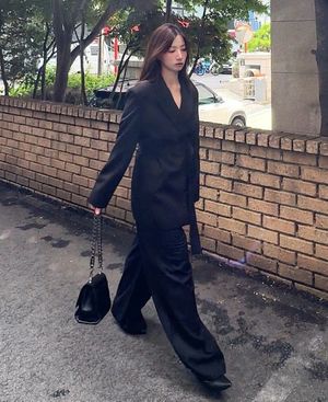 (올시즌) 롱 와이드 슬랙스 (BLACK)