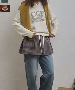 (우먼) 레이어드 체크 스커드_브라운