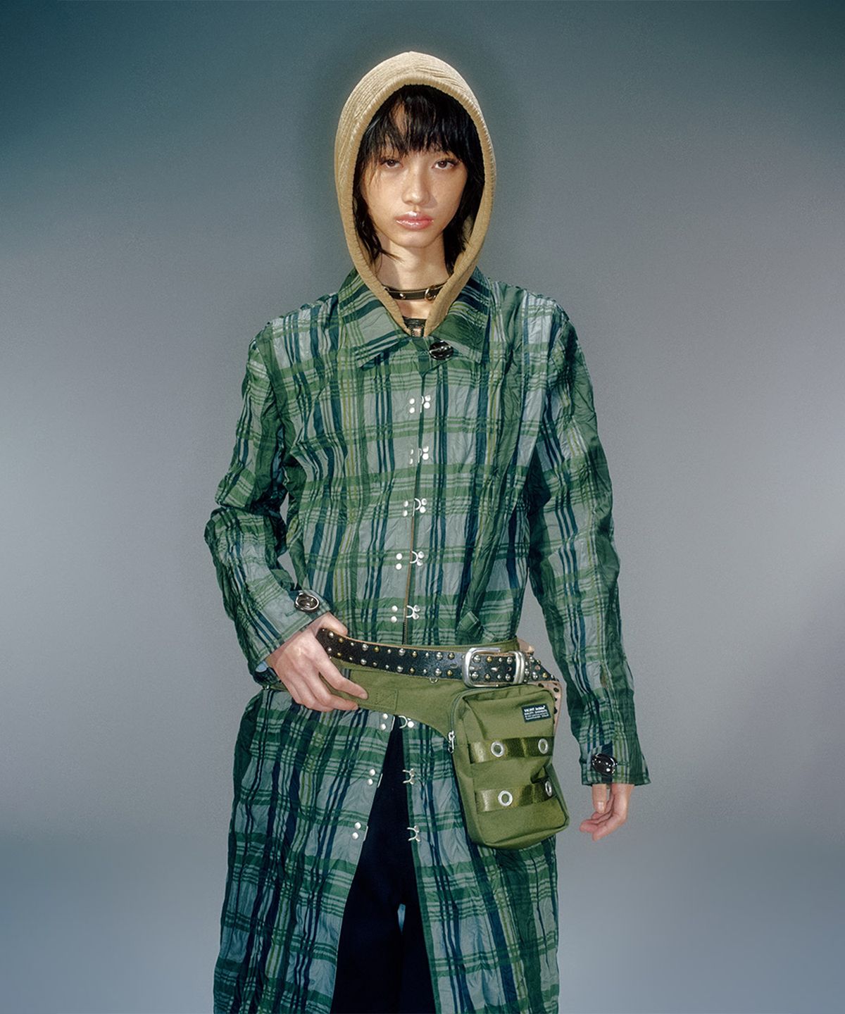 베이컨트 아카이브(VACANT ARCHIVE) HADID CHECK WRINKLE HOOK COAT (2COLOR)