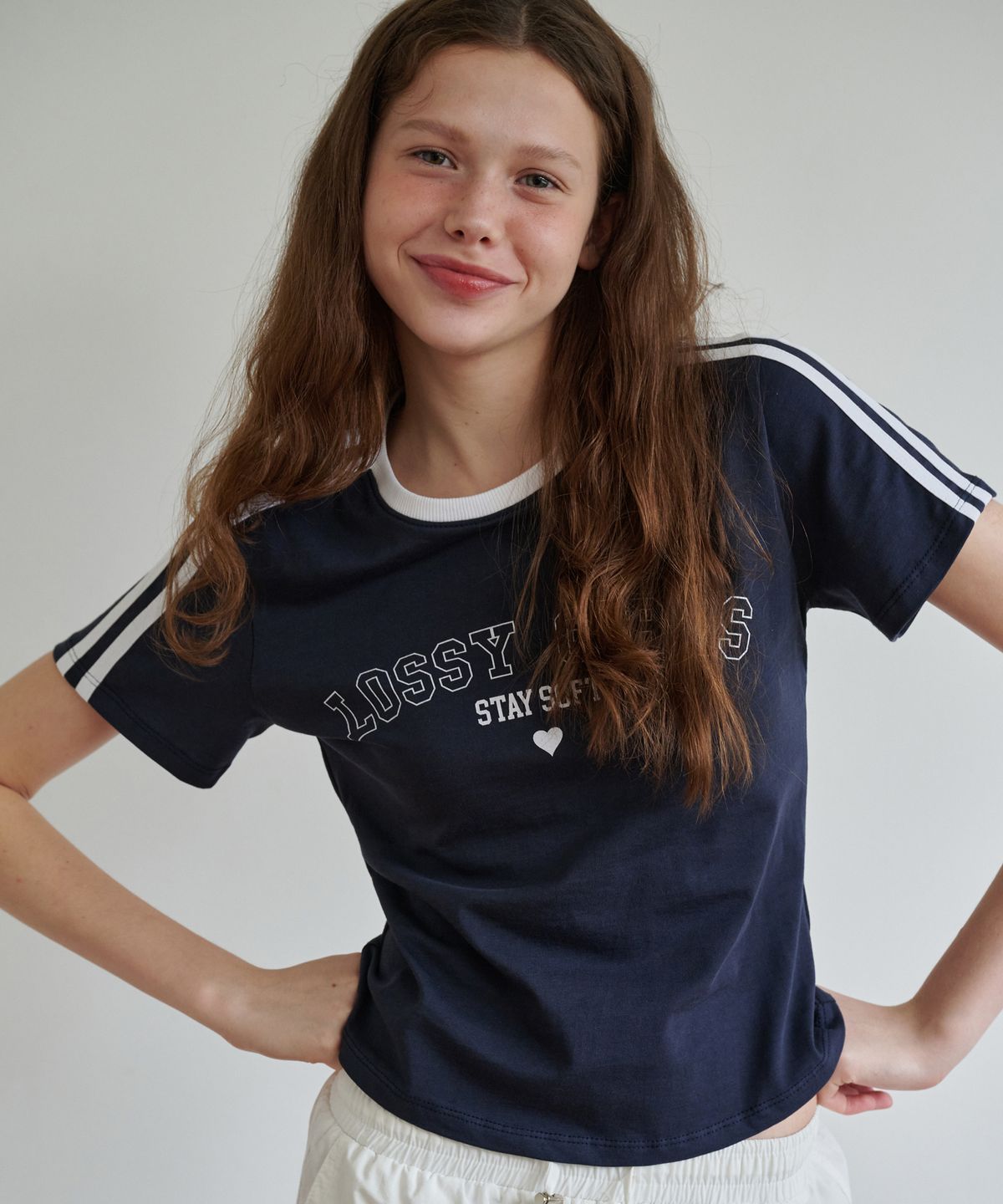 로시로우(LOSSYROW) Lossy Girls Line T-Shirt Navy