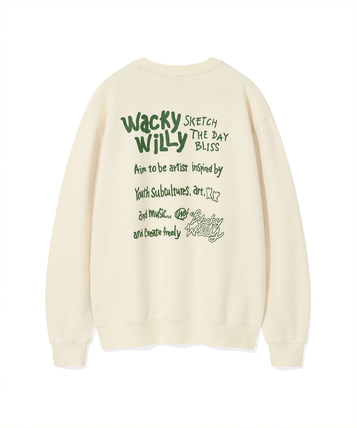 와키윌리(WACKY WILLY) 백 프린팅 레터링 맨투맨 크림