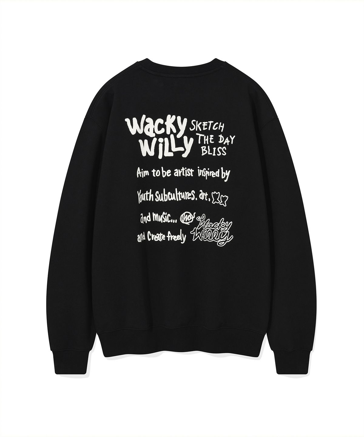 와키윌리(WACKY WILLY) 백 프린팅 레터링 맨투맨 블랙