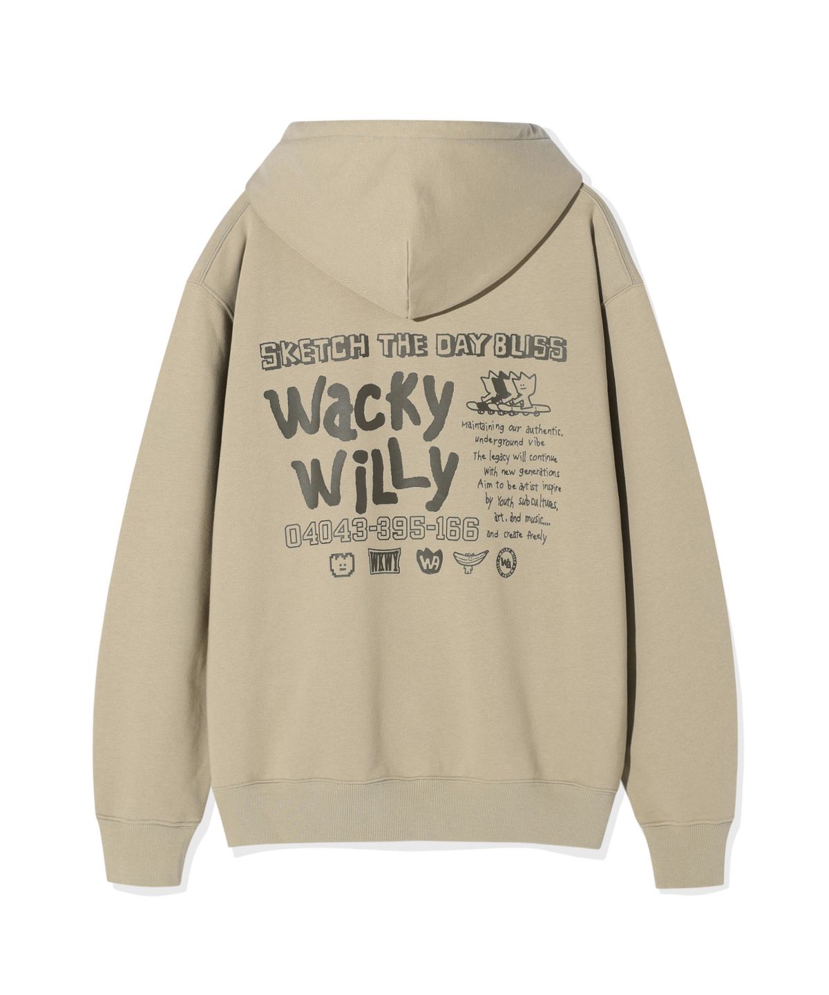 와키윌리(WACKY WILLY) 스케치 그래픽 후드 스웻 카키
