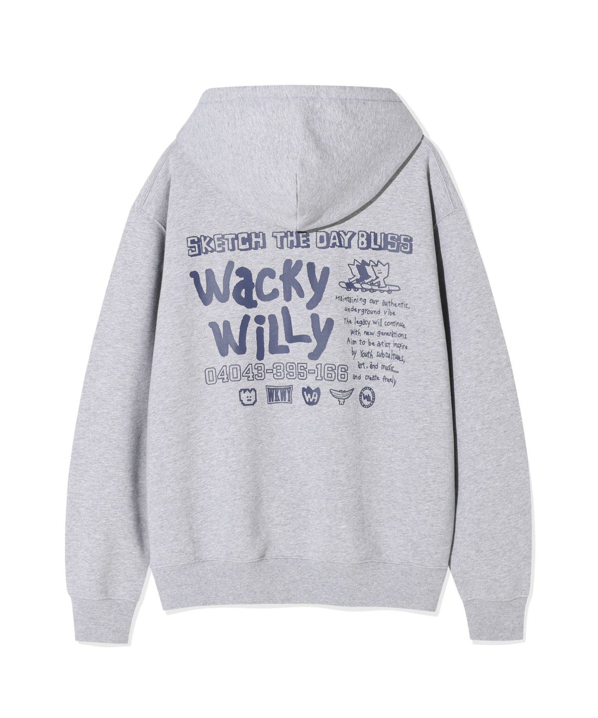 와키윌리(WACKY WILLY) 스케치 그래픽 후드 스웻 그레이