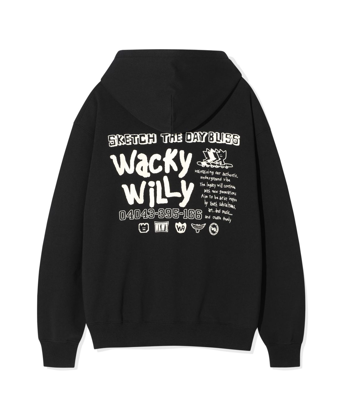 와키윌리(WACKY WILLY) 스케치 그래픽 후드 스웻 블랙