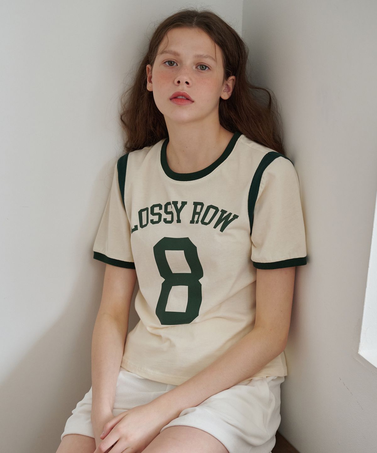 로시로우(LOSSYROW) Number 8 Ringer T-Shirt Cream