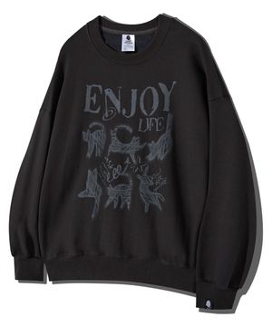 엔조이 캣 오버핏 맨투맨 GMT-157_차콜