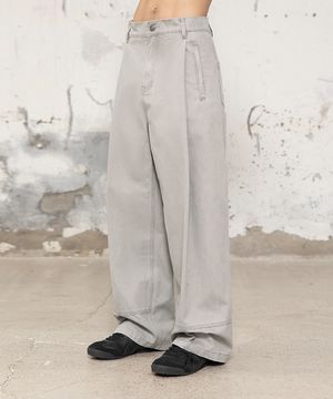 페이드 플리츠 코튼 팬츠 [애쉬드 그레이]