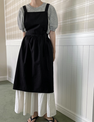 블랙 린넨 원피스 앞치마