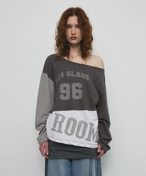 ONE SHOULDER COLOR BLOCK T-SHIRT_BROWN