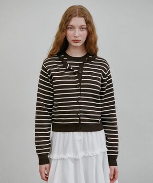 스트라이프 니트 셋업 브라운