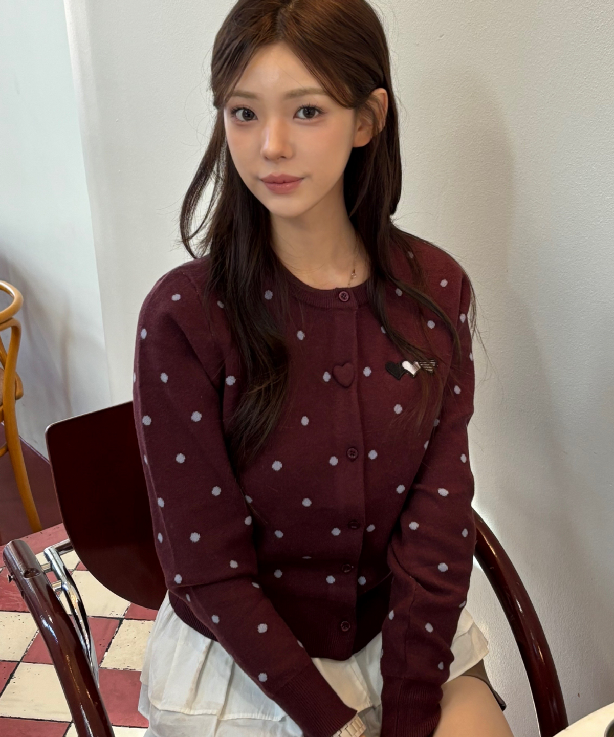 로긴 앤 로지(ROGIN N ROSIE) Heart Wappen Button Point Cardigan Plum Brown