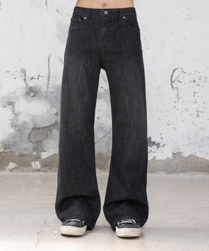 루시드 컷 플레어 데님 팬츠 [워시드 블랙]