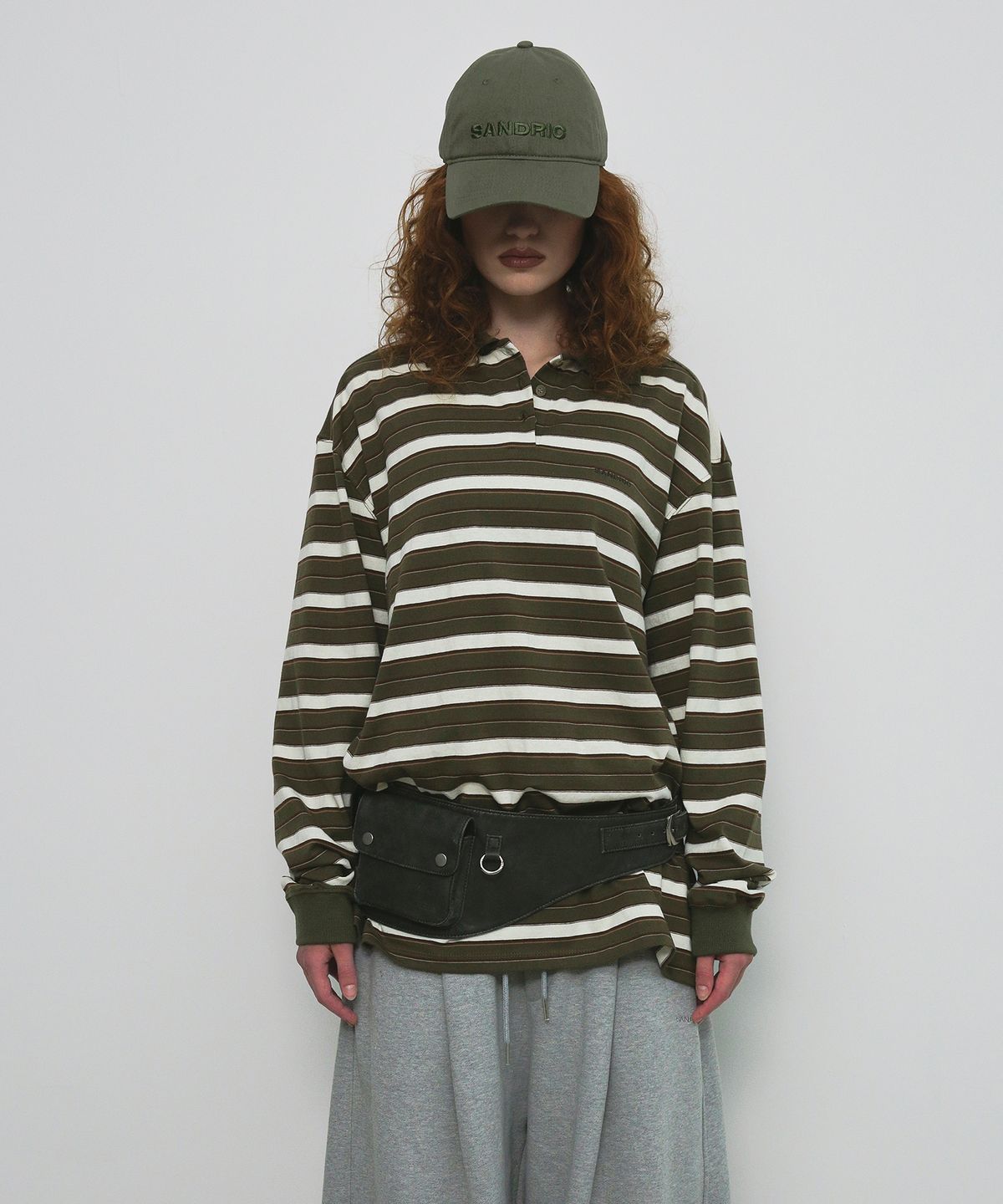샌드릭(SANDRIC) STRIPE OVERFIT COLLAR T-SHIRT_KHAKI
