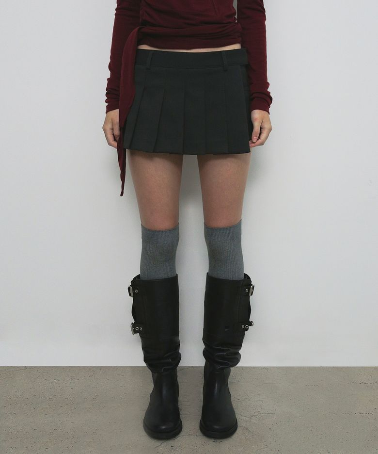 LAYERED PLEATS WRAP SKIRT PANTS_CHARCOAL