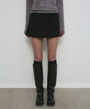 LAYERED PLEATS WRAP SKIRT PANTS_BLACK