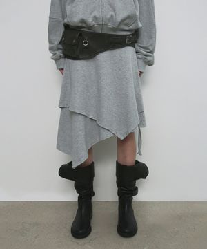 UNBALANCED STRING MIDI SKIRT_MELANGE GREY