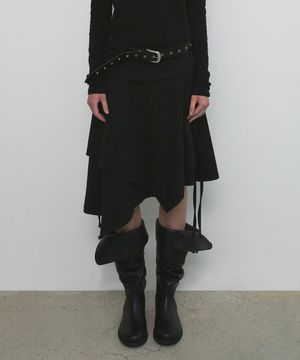 UNBALANCED STRING MIDI SKIRT_BLACK