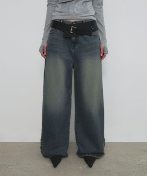STRAIGHT SNAP BUTTON DENIM PANTS_MID BLUE