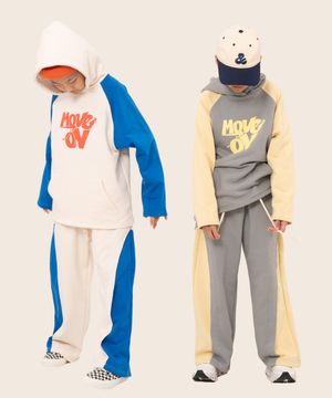 올데이 오버사이즈 후드-와이드팬츠 주니어셋업 블루, 옐로