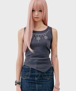 T22.00 Sleeveless Stud point T-shirt _ Charcoal Pattern2