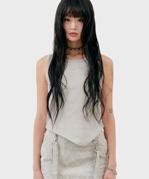 T22.00 Sleeveless Stud point T-shirt _ Beige Pattern2