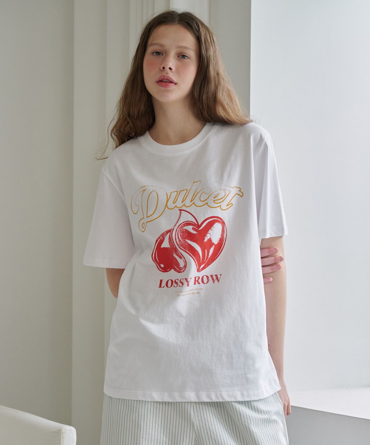 로시로우(LOSSYROW) Retro Cherry Heart T-Shirt White