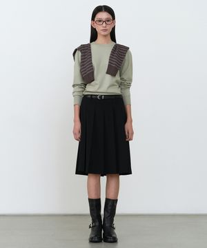 우먼즈 플리츠 니 렝스 스커트 [블랙]